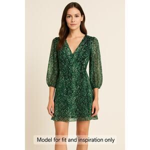 Alice + Olivia Green Snake Print Silk Blend Mini Dress Women’s Size 12
